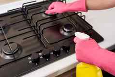 清洁气体炉子厨房餐具家庭概念卫生清洁