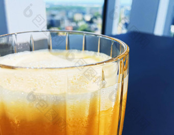 健康的喝<strong>水果</strong>维生素饮料<strong>菜单</strong>新鲜的橙色汁奢侈品餐厅在户外食物服务酒店早餐概念