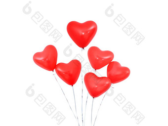 红色的心形状的氦<strong>气球</strong>孤立的白色背景绳子情人节一天母亲的一天生日聚会，派对设计概念剪裁路径