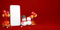 插图智能手机雪人圣诞节礼物快乐圣诞节