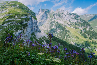 巨大的岩石形成瑞士阿尔卑斯山脉独特的山瑞士阿尔卑斯山脉山萨克斯露西