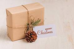 圣诞节一年礼物盒子集合包装卡夫纸木背景