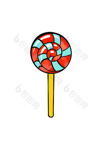 插图彩色的画糖果红蓝棒棒糖白色孤立的背景