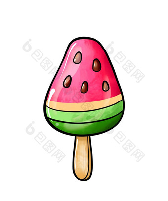 插图彩色的画糖果冰奶油坚持味道设计片西瓜白色孤立的背景