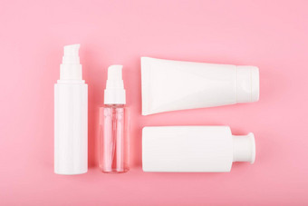 平躺集美<strong>产品</strong>泡沫乳液奶油面具擦洗每天皮肤护理粉红色的背景