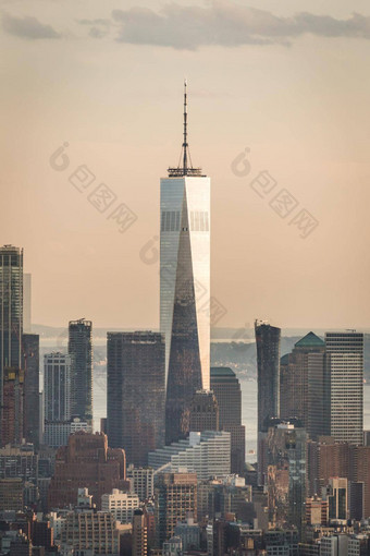 纽约美国纽约城市曼哈顿中城空中全景视图摩天大楼蓝色的天空一天