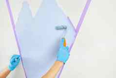 手绘画墙油漆辊屏蔽磁带绘画公寓翻新蓝色的颜色油漆