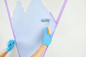 手绘画墙油漆辊屏蔽磁带绘画公寓翻新蓝色的颜色油漆