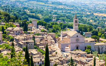阿西西村Umbria地区意大利小镇著名的重要的意大利教堂专用的弗朗西斯三弗朗切斯科