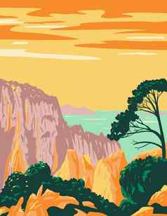 calanques国家公园公园国家的calanques瞭望台地中海海岸南部法国艺术德科水渍险海报艺术