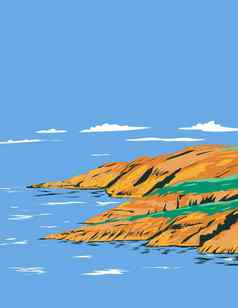 玛洛半岛彭布罗克郡海岸国家公园新娘湾威尔士曼联王国艺术德科水渍险海报艺术