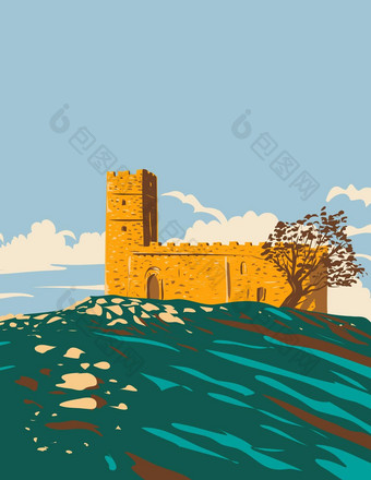 迈克尔鲁佩brentor教堂达特穆尔国家公园德文郡英格兰曼联王国艺术德科水渍险海报艺术
