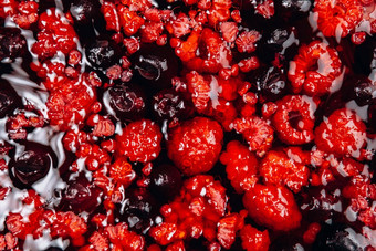 背景浆果果冻树莓纹理红色的浆果<strong>宏</strong>前视图<strong>平躺</strong>