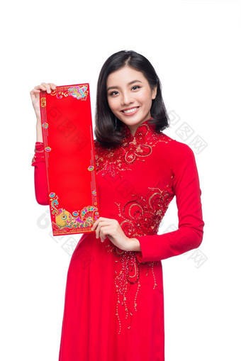 肖像美丽的亚洲女人传统的节<strong>日</strong>服装戴曼菊显示一年卷轴泰特假期<strong>月球</strong>一年