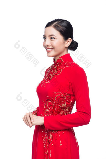 肖像美丽的亚洲女人传统的节<strong>日</strong>服装戴曼菊泰特假期<strong>月球</strong>一年