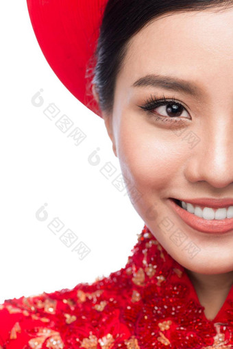 肖像美丽的亚洲女人传统的节日服装戴曼菊泰特假期月球一年