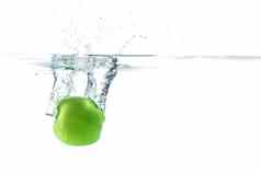 水飞溅绿色苹果水空气泡沫透明的水