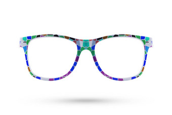 时尚彩虹眼镜风格塑料边框孤立的白色背景