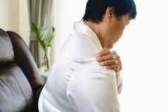 脖子肩膀疼痛女人痛苦脖子肩膀受伤健康问题概念