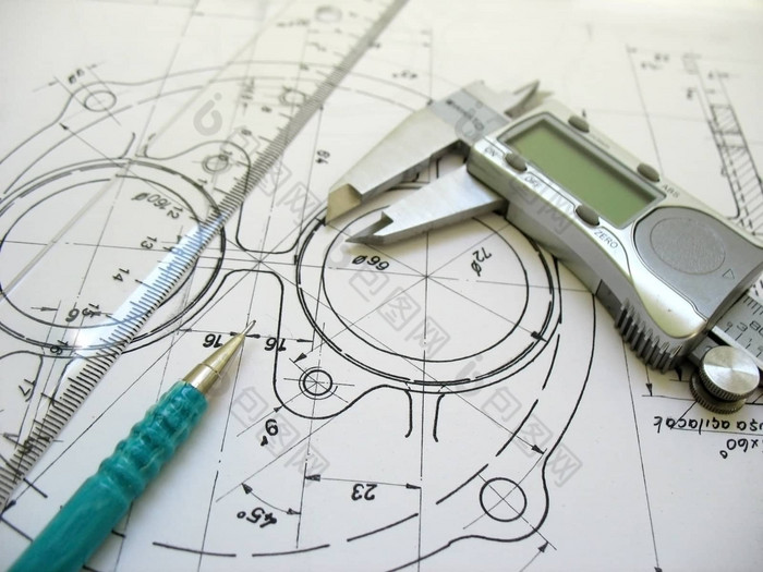 工程工具技术画数字卡尺统治者机械铅笔