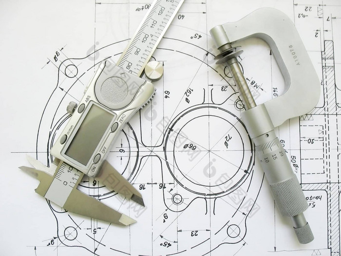 工程工具技术画数字卡尺测微计