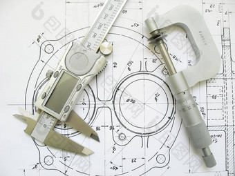 工程工具技术画数字卡尺测微计