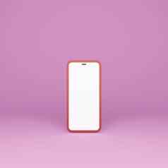 智能手机模型空白白色屏幕粉红色的背景渲染
