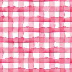 水彩检查几何无缝的模式背景格子粉红色的女孩颜色手画简单的设计条纹