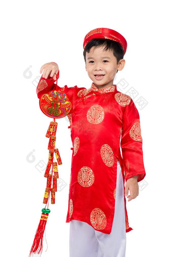 肖像有趣的令人兴奋的越南男孩<strong>鞭炮</strong>亚洲孩子庆祝一年