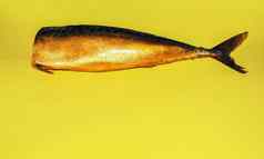 开胃的熏制鲭鱼谎言黄色的背景