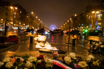 世界著名的弧凯旋门花火焰城市中心巴黎法国细节视图弧轮