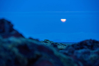 冰岛景观照片月亮不断上升的冰川