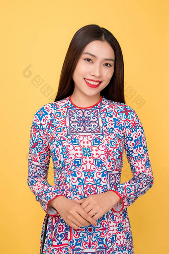 越南女人传统的节日服装戴曼菊泰特假期月球一年