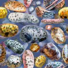 无缝的模式水彩画绘画平鹅卵石