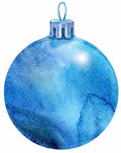 水彩蓝色的圣诞节球孤立的白色背景