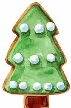 圣诞节饼干孤立的白色背景水彩插图糖果圣诞节树