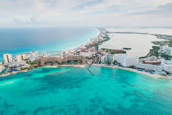 空中全景视图<strong>坎昆</strong>海滩城市酒店区墨西哥加勒比海岸景观墨西哥度假胜地海滩playa卡拉科尔库库尔坎路里维埃拉玛雅金塔纳小豆地区尤卡坦半岛半岛