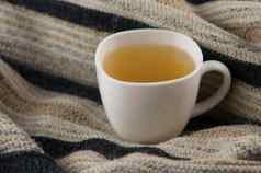 舒适的秋天早餐茶温暖的针织毛衣