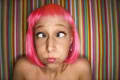 女人粉红色的假发
