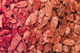 宏照片松树皮覆盖物花园设计图像红色的棕色（的）木芯片树皮纹理背景<strong>爽肤水</strong>温暖的颜色的地方文本布局设计