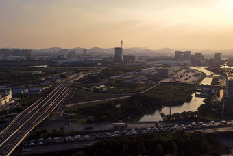 行业烟囱苏州城市景观日落