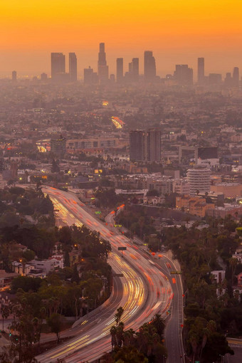 市中心这些洛杉矶城市天际线城市景观