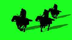 插图轮廓中世纪的骑士骑马剑盾牌绿色屏幕