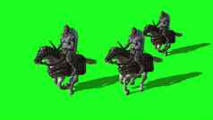 插图中世纪的骑士骑马剑盾牌绿色屏幕