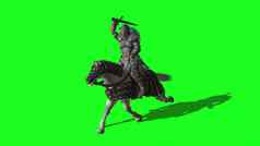 插图中世纪的骑士骑马剑盾绿色屏幕