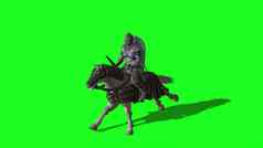 插图中世纪的骑士骑马剑盾绿色屏幕