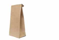 棕色（的）纸工艺袋包装模板孤立的白色背景前面回来视图一半一边视图包