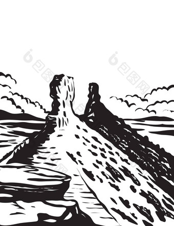 烟囱岩石国家纪念碑三John国家森林科罗拉多州美国灰度黑色的白色