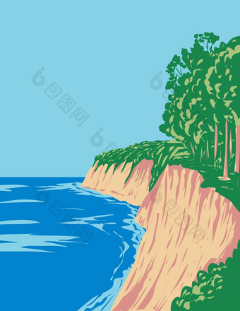 jasmund国家公园粉笔悬崖jasmund半岛德国水渍险艺术德科海报