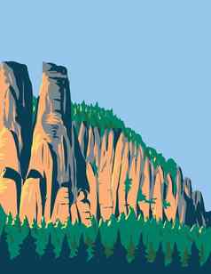易北河砂岩山撒克逊人瑞士国家公园艺术德科水渍险海报艺术